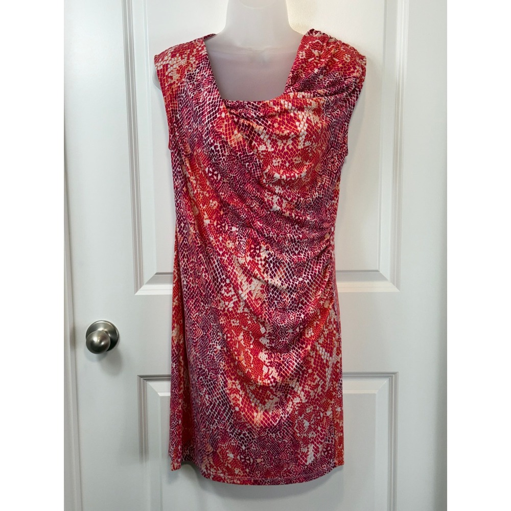 George Coral Combo Snake Print Cowl Neck Sleeveless Dress‎ Women's Small Party S